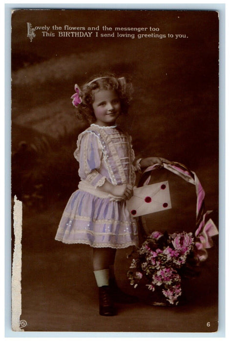 Birthday Greetings Little Girl Flowers Letters Gift EAS RPPC Photo Postcard