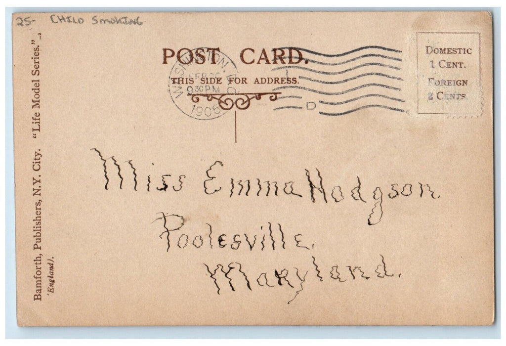 1905 Sweet Couples Romance Child Smoking Washington DC RPPC Photo Postcard