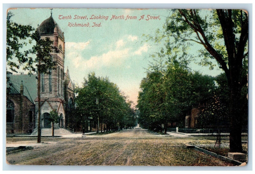 1907 Tenth Street Looking North From A Street Richmond Indiana IN Postcard