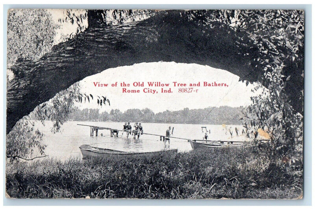 1915 View Of The Old Willow Tree And Bathers Rome City Indiana IN Postcard