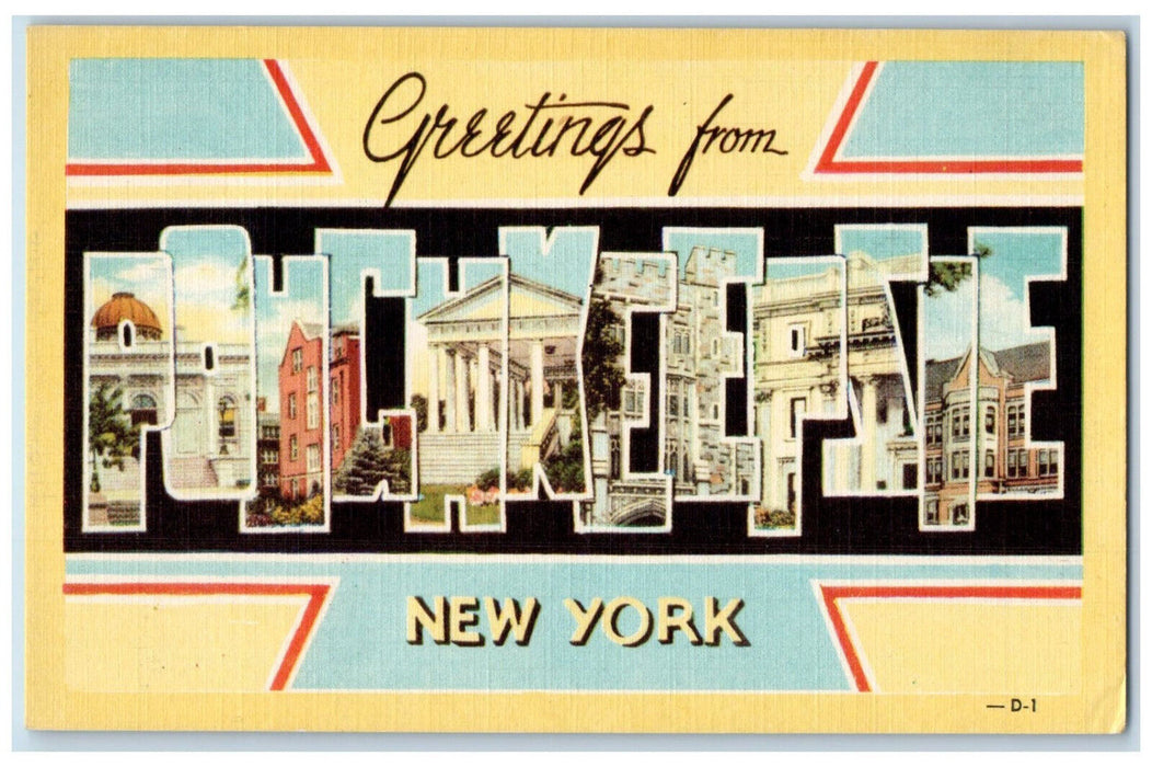 c1950's Greetings from Poughkeepsie New York NY Large Letter Multiview Postcard