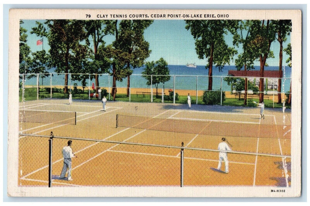 c1930's Clay Tennis Courts Cedar Point On Lake Erie Ohio OH Vintage Postcard