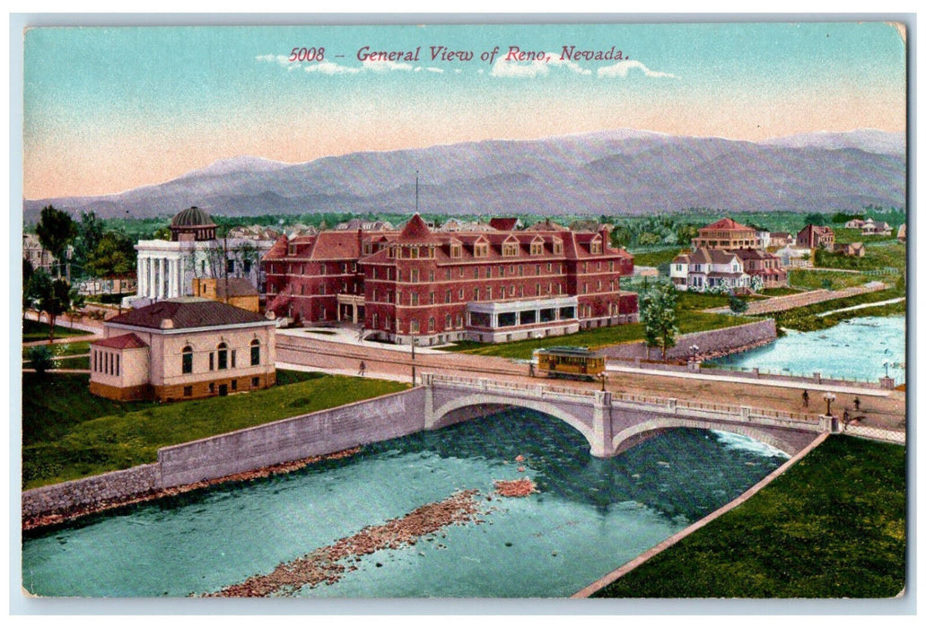 c1910 General View Bridge Buildings Reno Nevada NV Edward H Mitchell Postcard