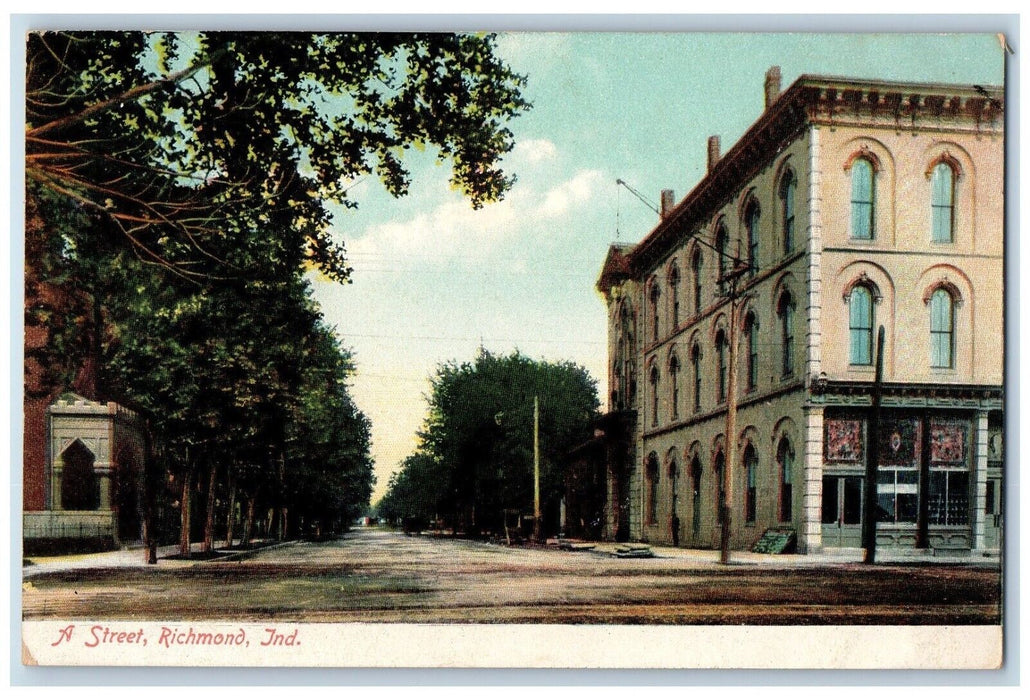 c1910's A Street Building Scene Richmond Indiana IN Posted Antique Postcard
