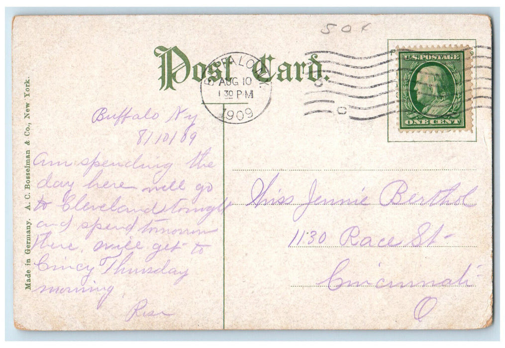 1909 State Hotel Buffalo New York NY Posted AC Bosselman & Co. Postcard