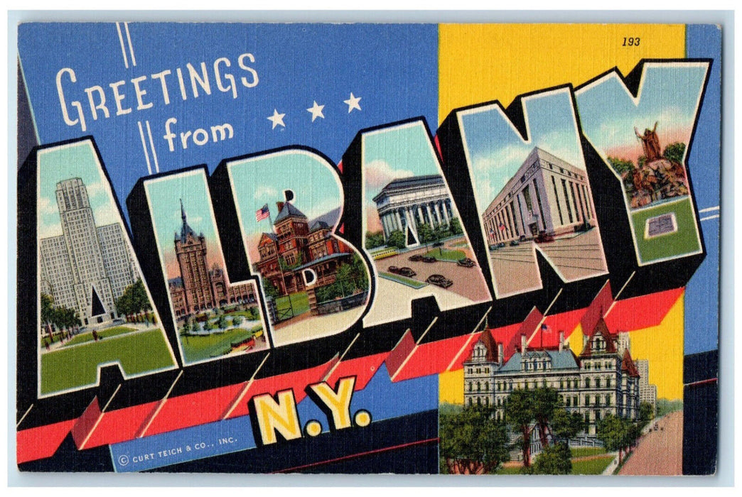 c1940's Greetings from Albany New York NY Large Letter Multiview Postcard