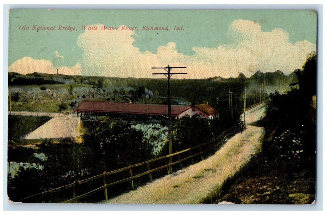 c1910's Old National Bridge White Water River Richmond Indiana IN Postcard