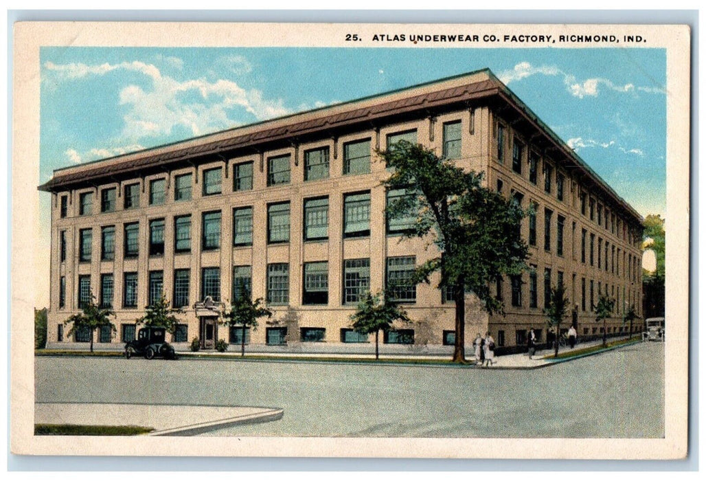 c1930's Atlas Underwear Co. Factory Car Richmond Indiana IN Antique Postcard