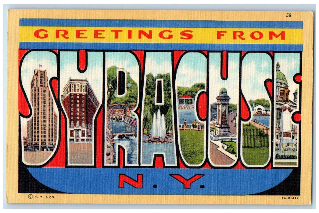 c1950's Greetings from Syracuse NY Large Letter Multiview Onondaga News Postcard