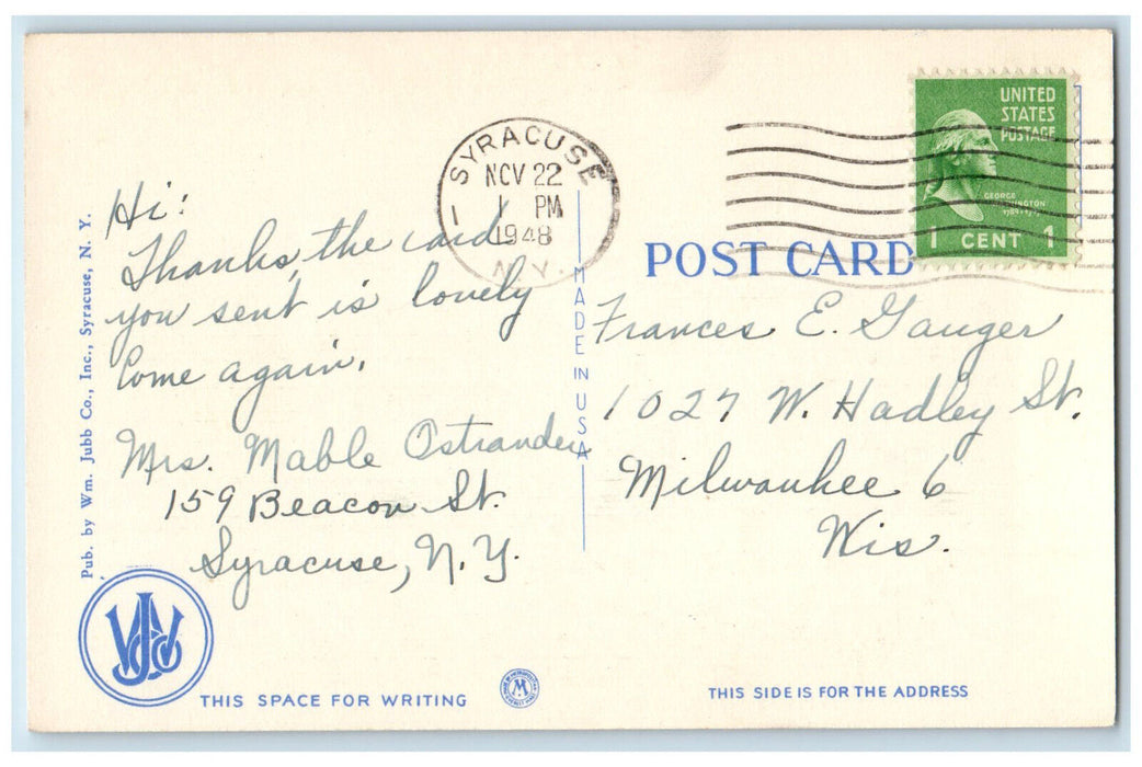 1948 Greetings from Syracuse New York NY Large Letter Multiview Postcard