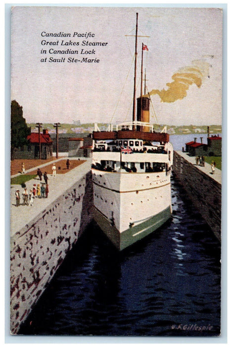 c1910 Canadian Pacific Great Lakes Steamer Sault Ste Marie Canada Postcard