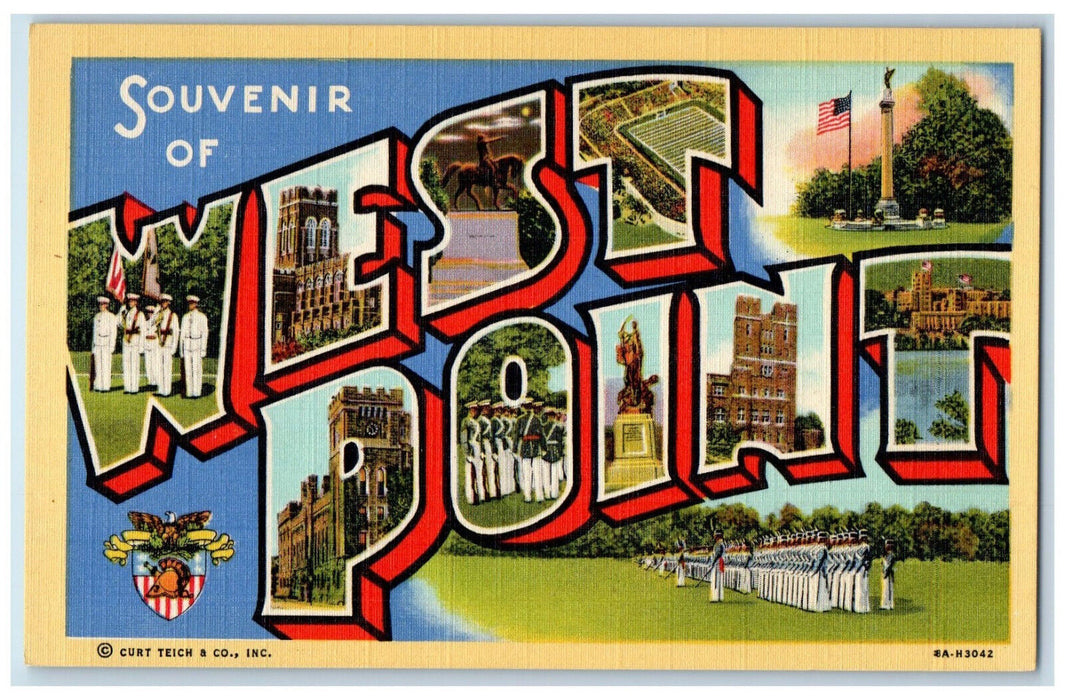 c1950's Souvenir of West Point NY Large Letter Multiview Army Vintage Postcard