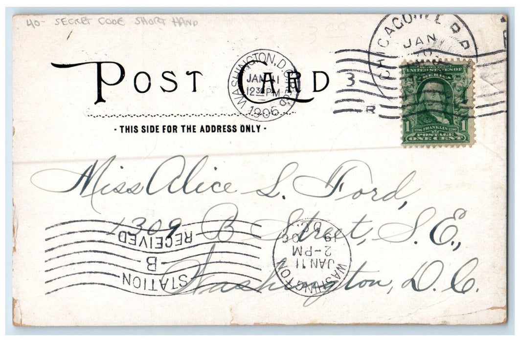 1906 Harper's Ferry WV, From London Heights Secret Code Short Hand Postcard