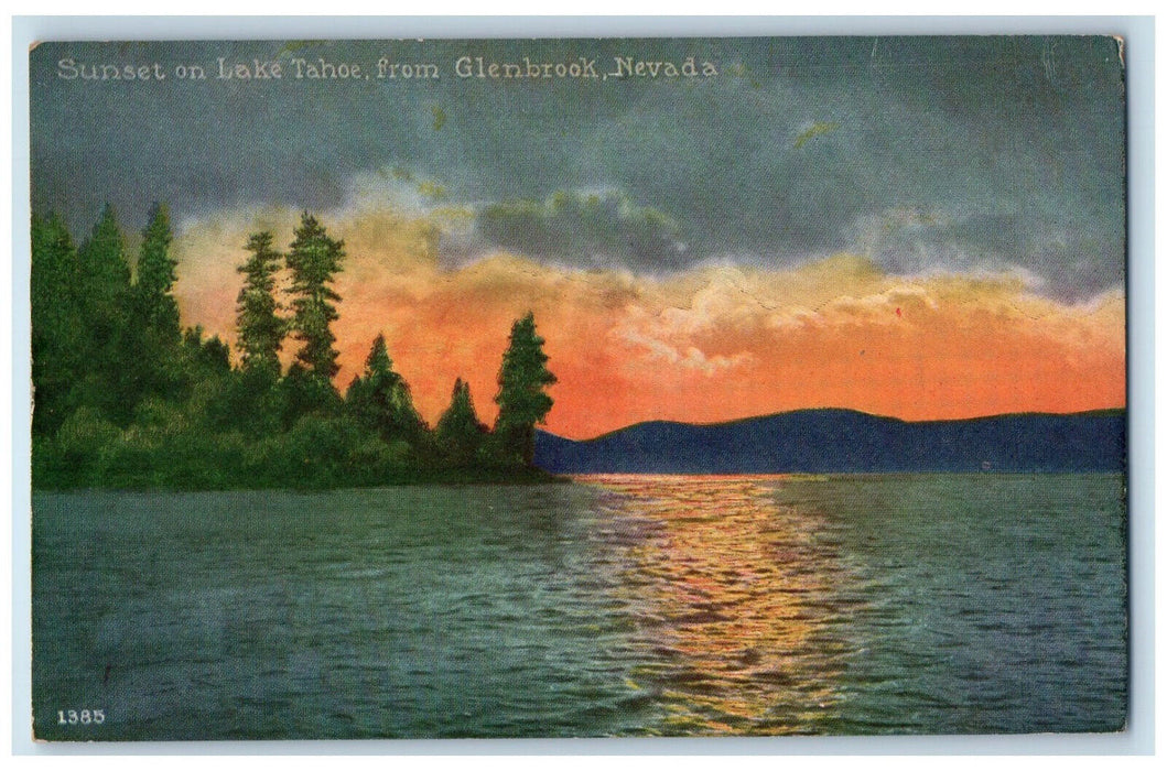 1910 Sunset on Lake Tahoe From Glenbrook Nevada NV Antique Postcard