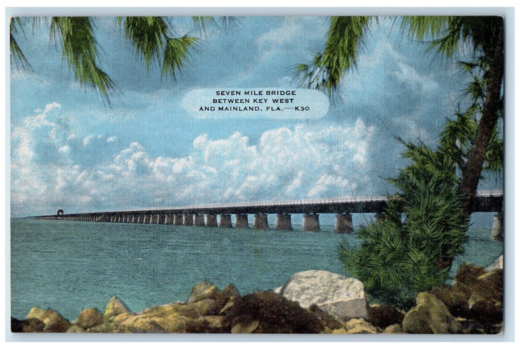 c1950's Seven Mile Bridge Between Key West and Mainland Florida FL Postcard