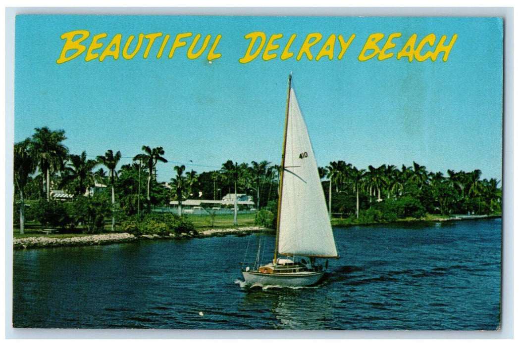 c1960's Sailboat Plys Intracoastal Waterway Delray Beach Florida FL Postcard
