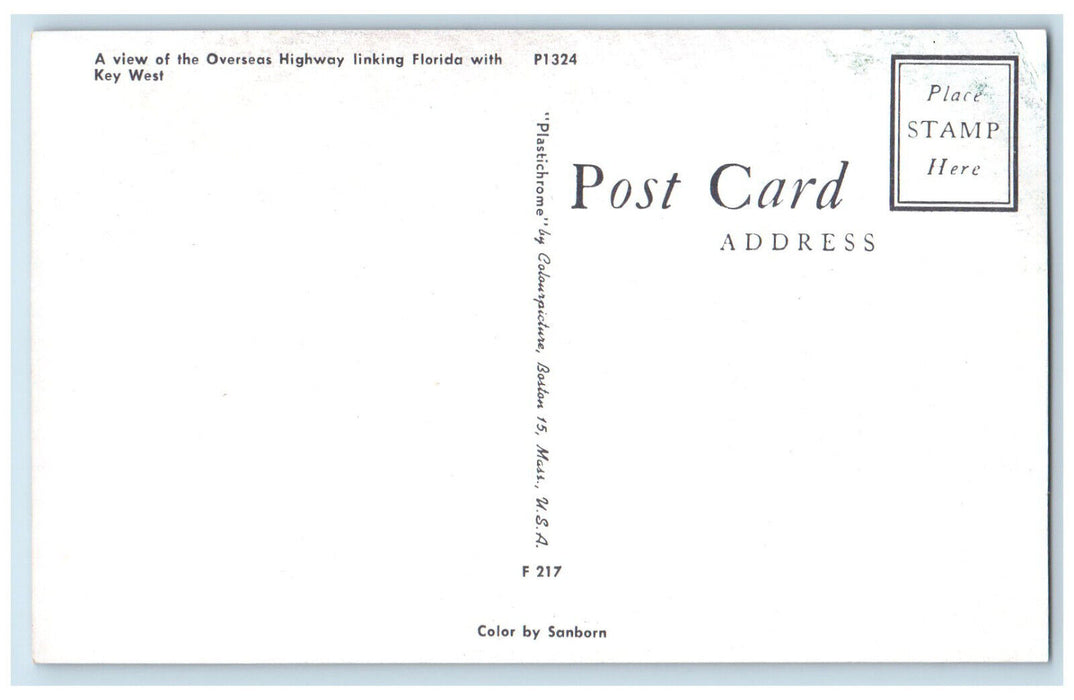 c1950's A View of the Overseas Highway Linking Florida with Key West Postcard