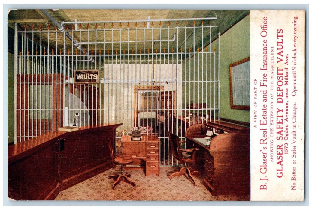 c1910's Glaser Safety Deposit Vaults Advertising Chicago Illinois IL Postcard