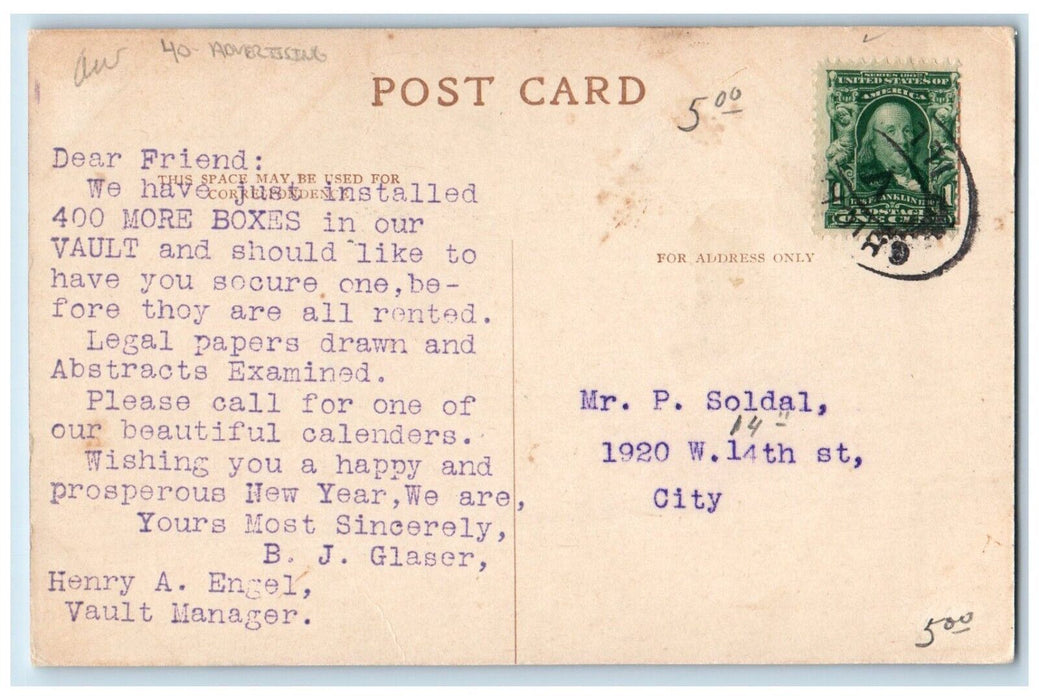 c1910's Glaser Safety Deposit Vaults Advertising Chicago Illinois IL Postcard