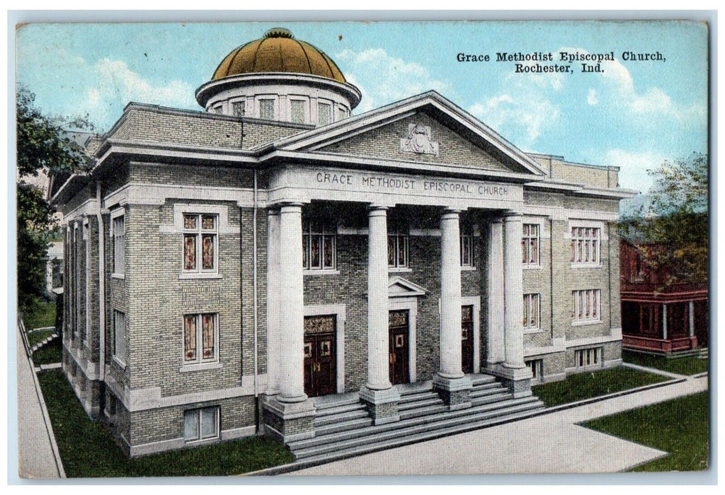 c1920's Grace Methodist Episcopal Church Rochester Indiana IN Vintage Postcard