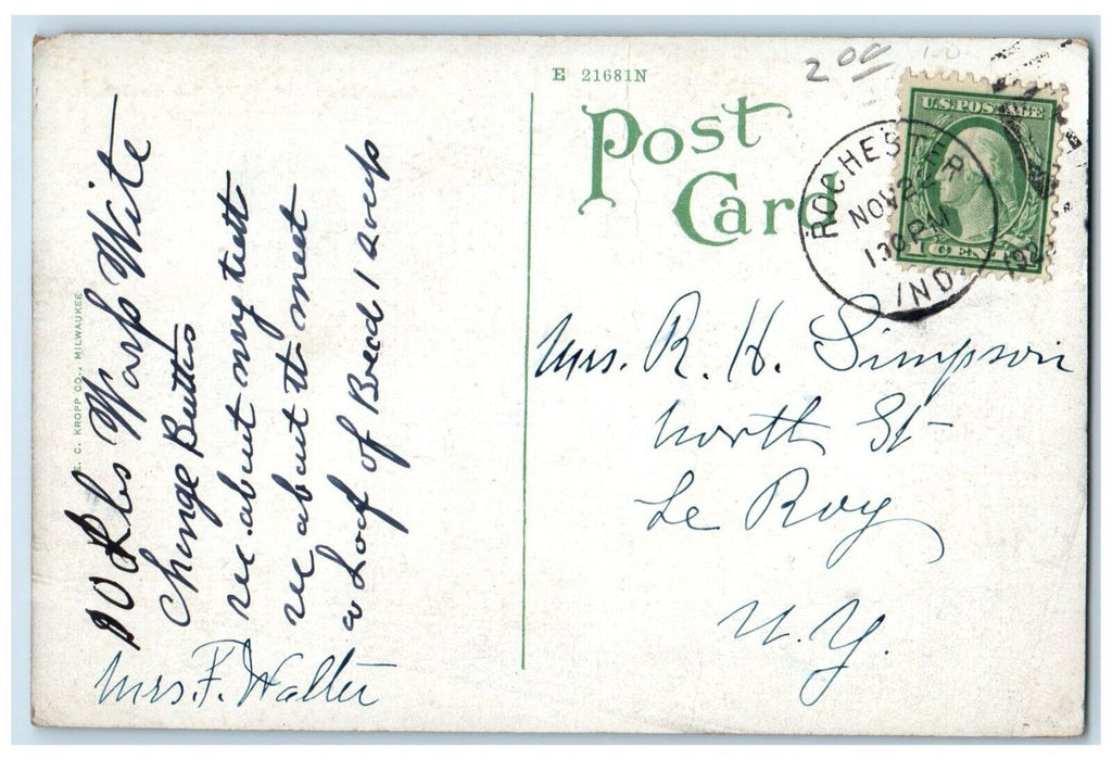 c1920's Grace Methodist Episcopal Church Rochester Indiana IN Vintage Postcard