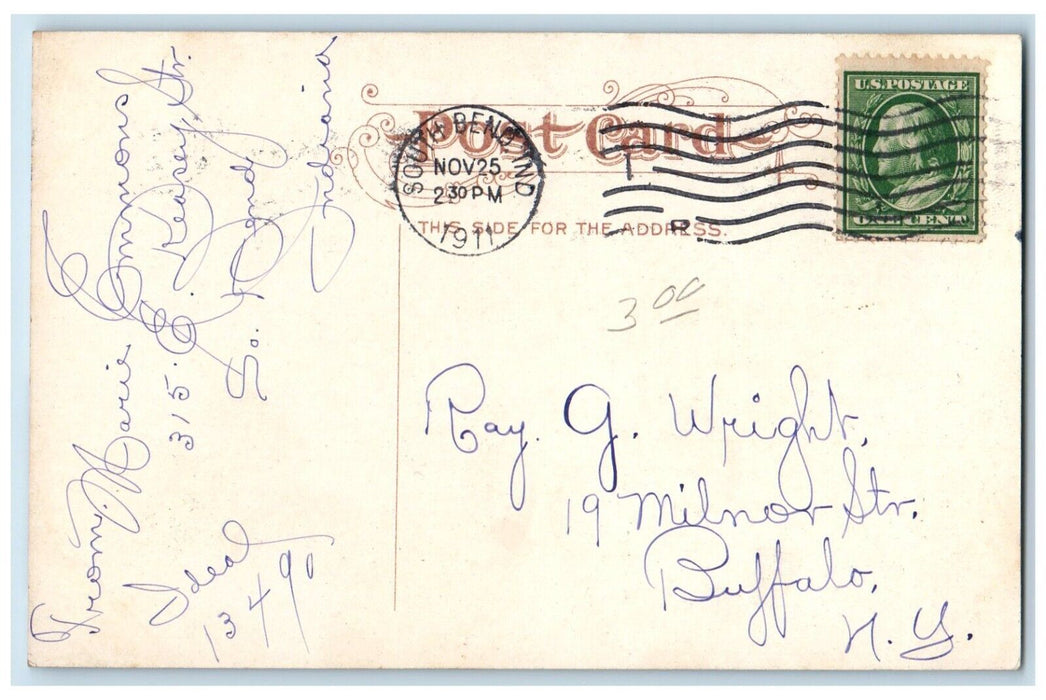 1911 YMCA Building Car Street View South Bend Indiana IN Posted Antique Postcard