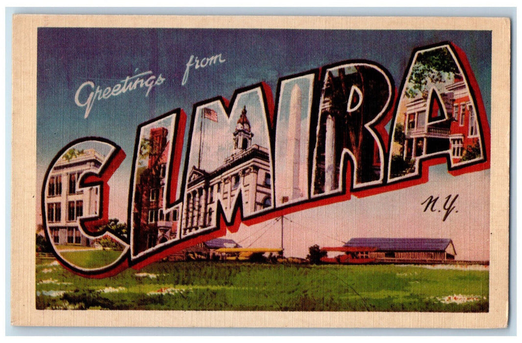 c1950's Greetings from Elmira New York NY Large Letters Multiview Postcard