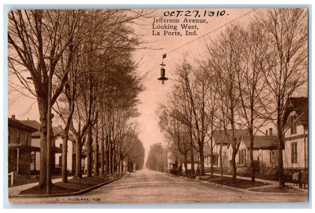 1910 Jefferson Avenue Looking West La Porte Indiana IN Antique Postcard
