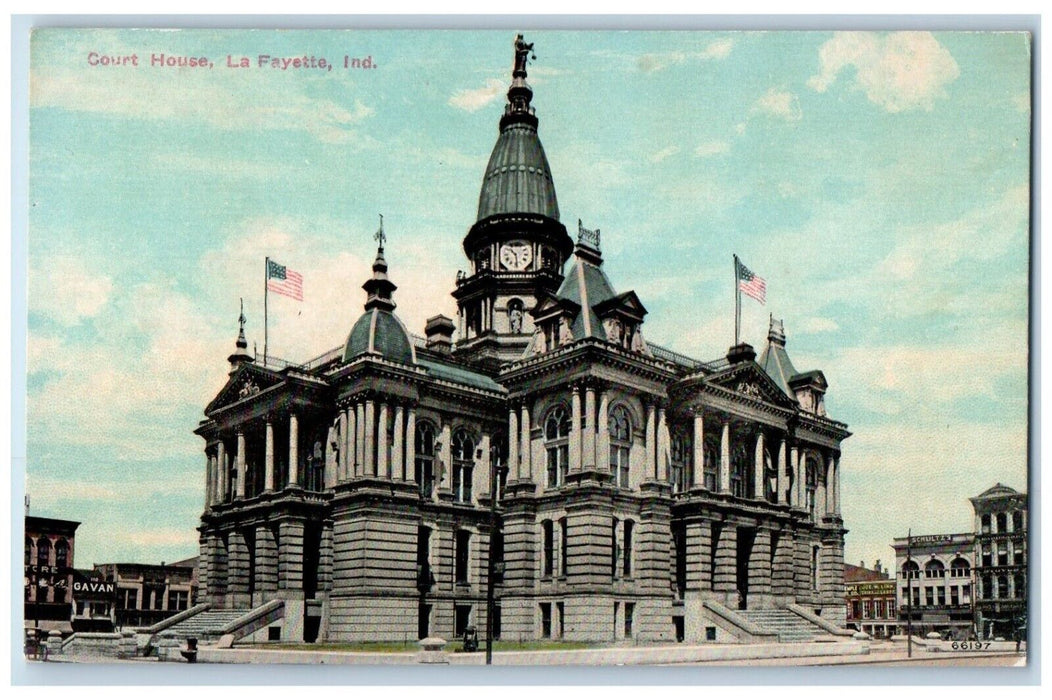c1910 Clock View in Court House La Fayette Indiana IN Unposted Antique Postcard