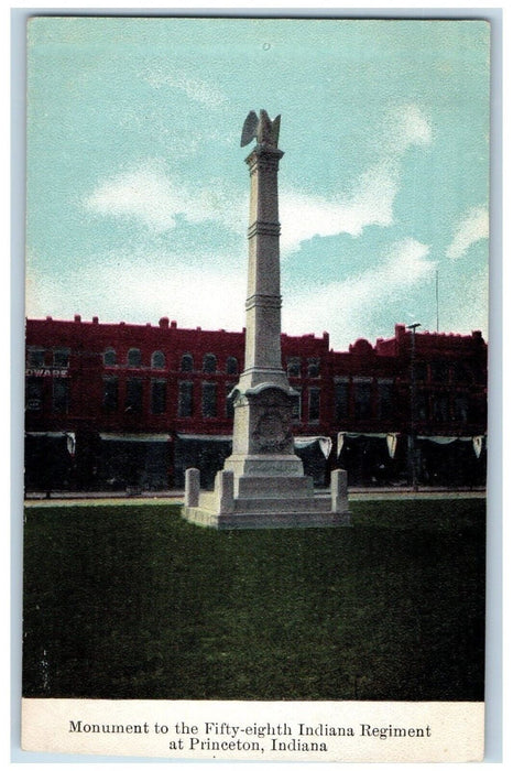 c1910's Monument To The Fifty Eighth Indiana Regiment At Princeton IN Postcard