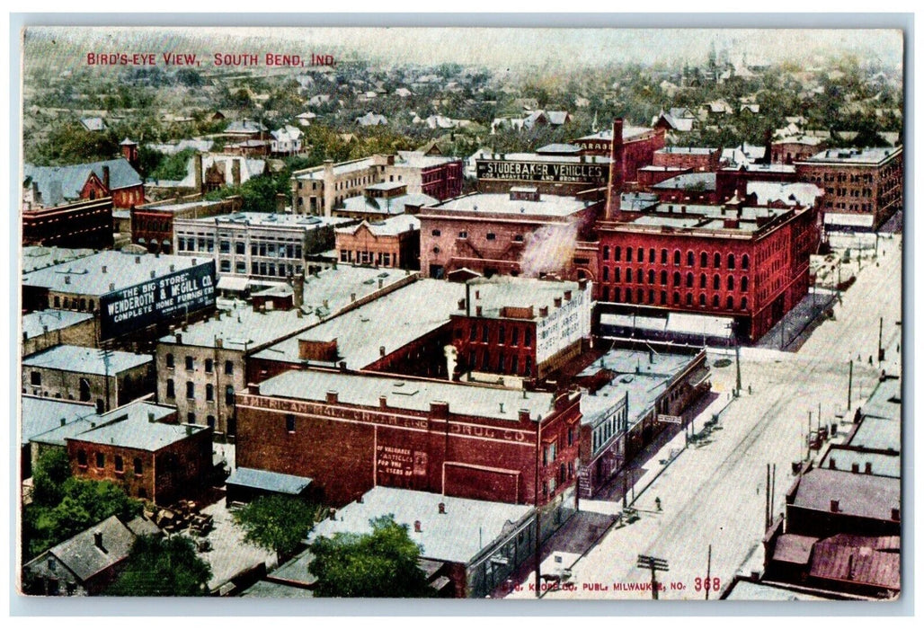 1912 Birds Eye View Building South Bend Indiana IN Unposted Antique Postcard