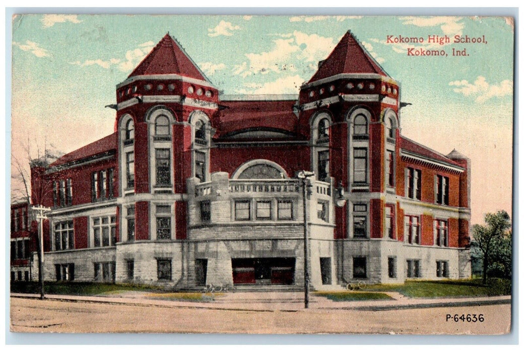 1914 Kokomo High School Building Kokomo Indiana IN Antique Posted Postcard