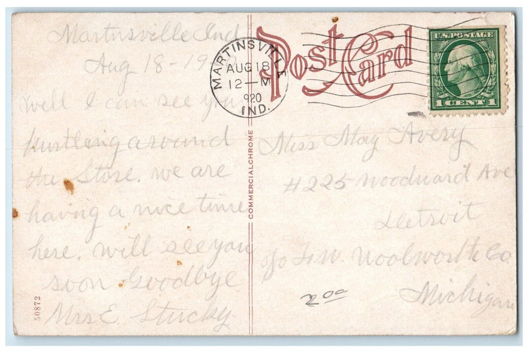 1920 Martinsville Sanitarium Martinsville Indiana IN Antique Posted Postcard