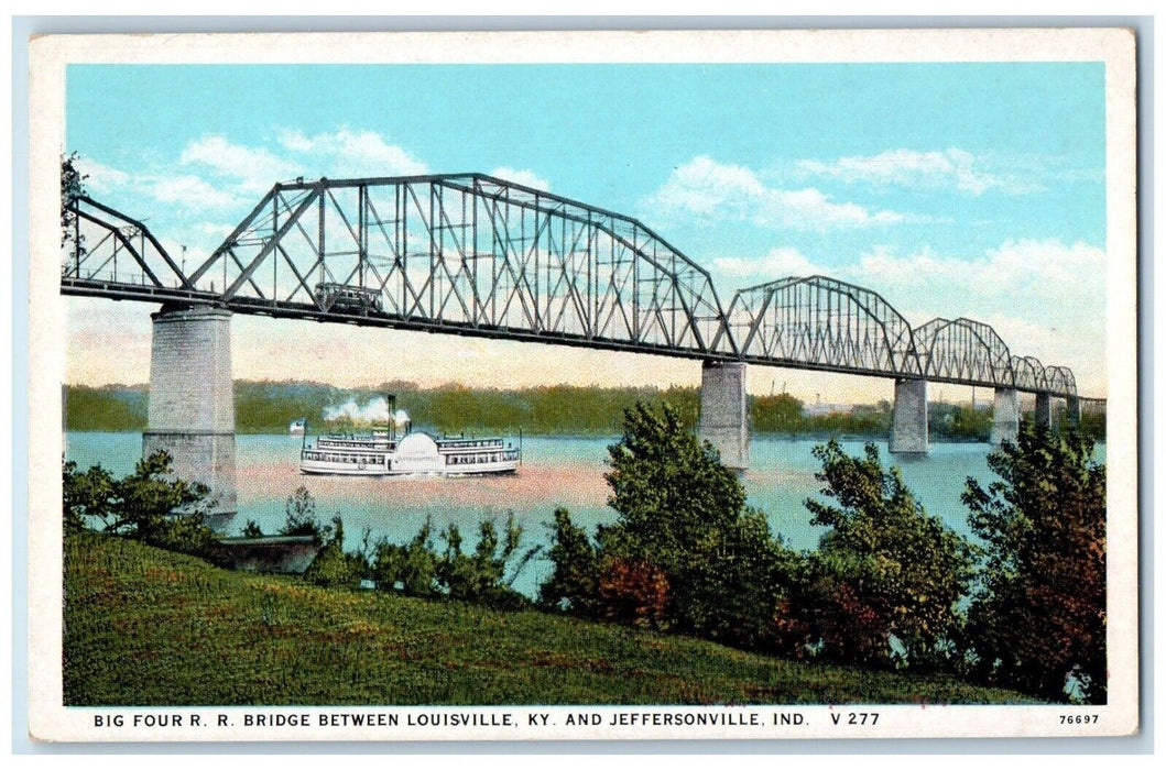 c1920 Big Four RR Bridge Between Louisville Jeffersonvillle Indiana IN Postcard