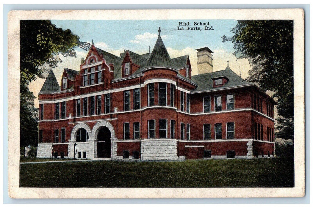 1918 High School Building Entrance La Porte Indiana IN Antique Posted Postcard
