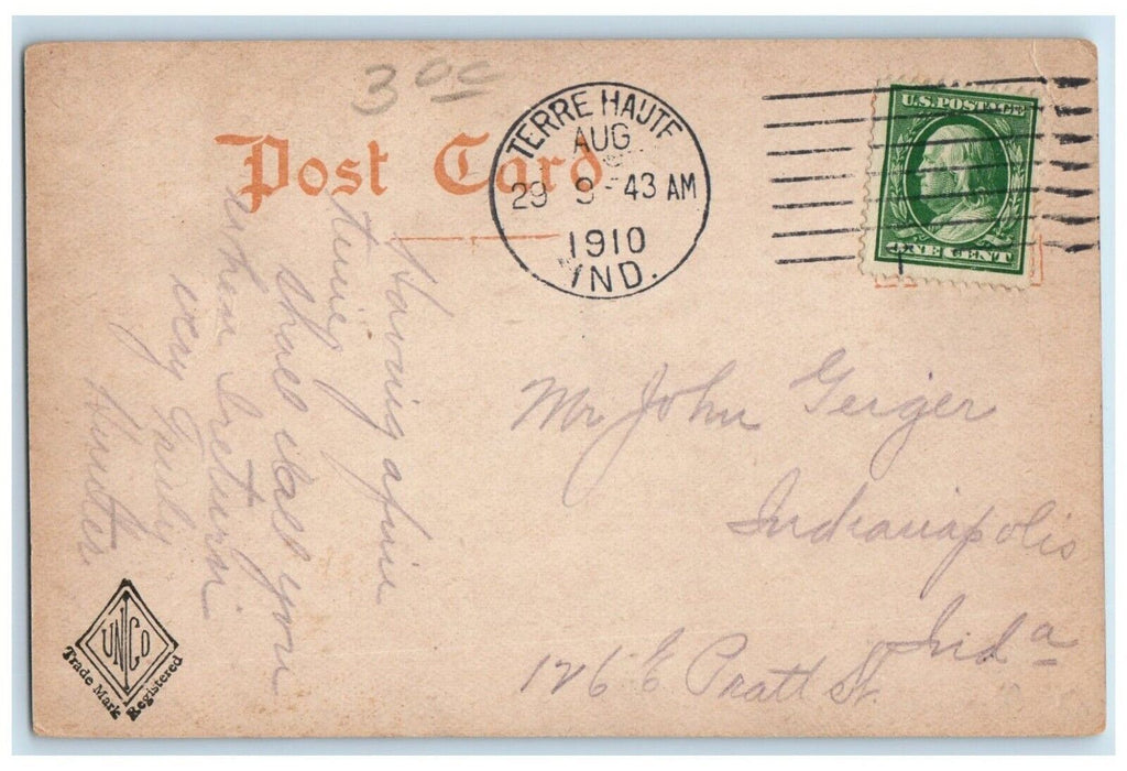 1910 The Soldier's Sailors Monument Terre Haute Indiana IN Antique Postcard
