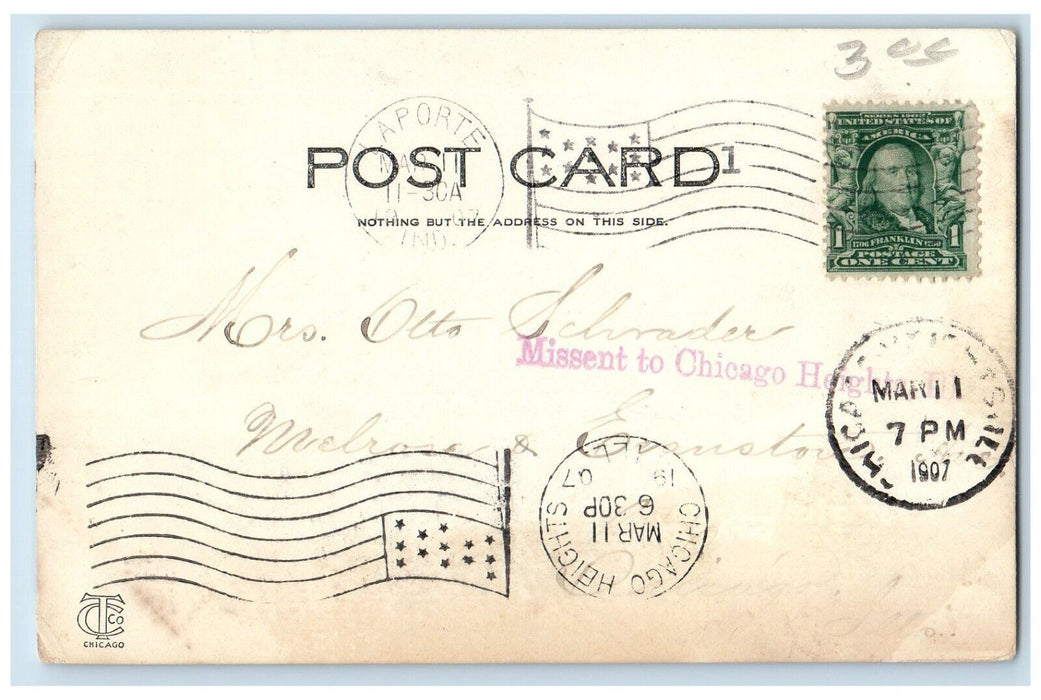 1907 The Pavilion and Bluffside Beach La Porte Indiana IN Missent Stamp Postcard
