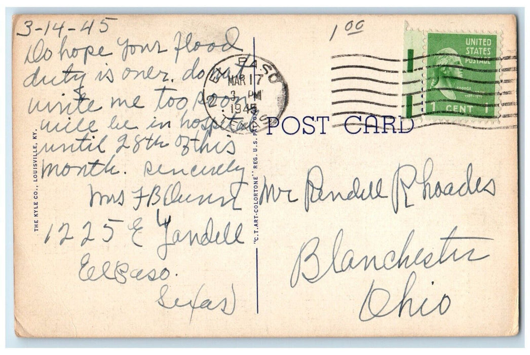1945 Municipal Bridge Connecting Louisville KY Jeffersonville Indiana Postcard