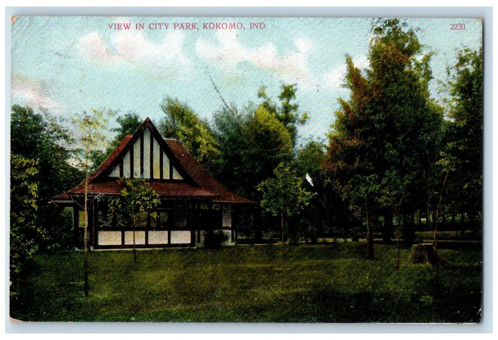 1907 Scenic View City Park Hut Trees Kokomo Indiana IN Vintage Antique Postcard