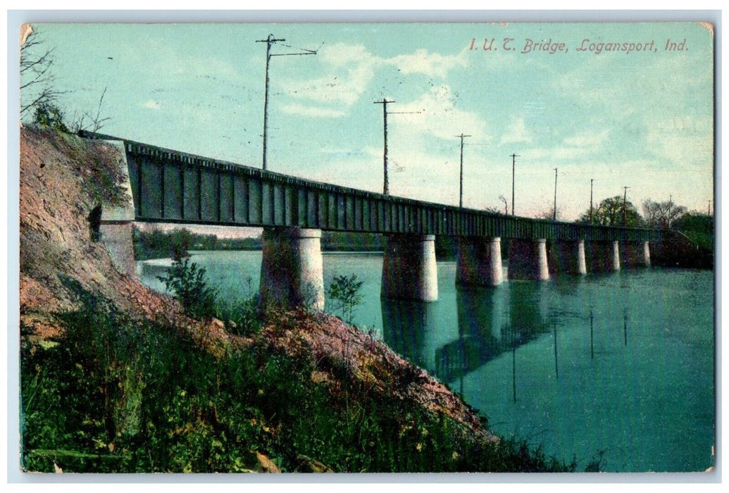 1912 I.U.T Bridge River Logansport Indiana IN Posted Antique Postcard