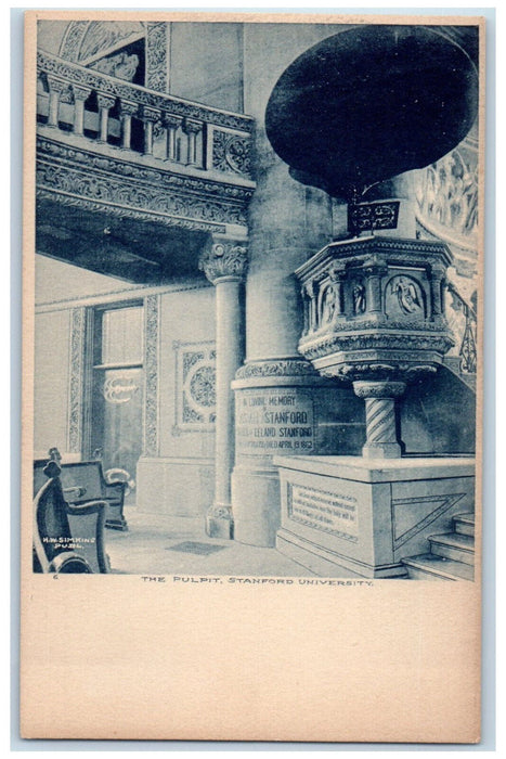 c1905 Interior The Pulpit Stanford University California CA Antique Postcard