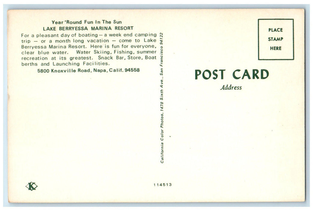 c1950's Lake Berryessa Marina Resort Knoxville Road Napa California CA Postcard