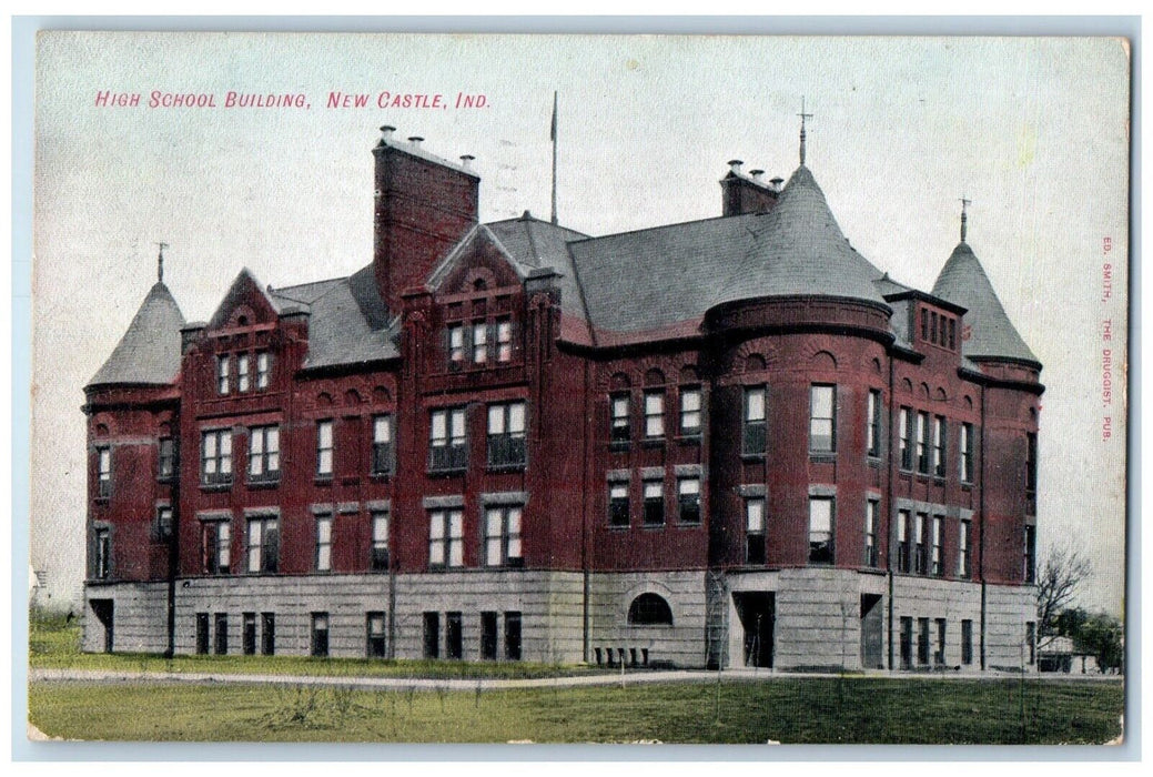 1907 High School Building New Castle Indiana IN Antique Posted Postcard