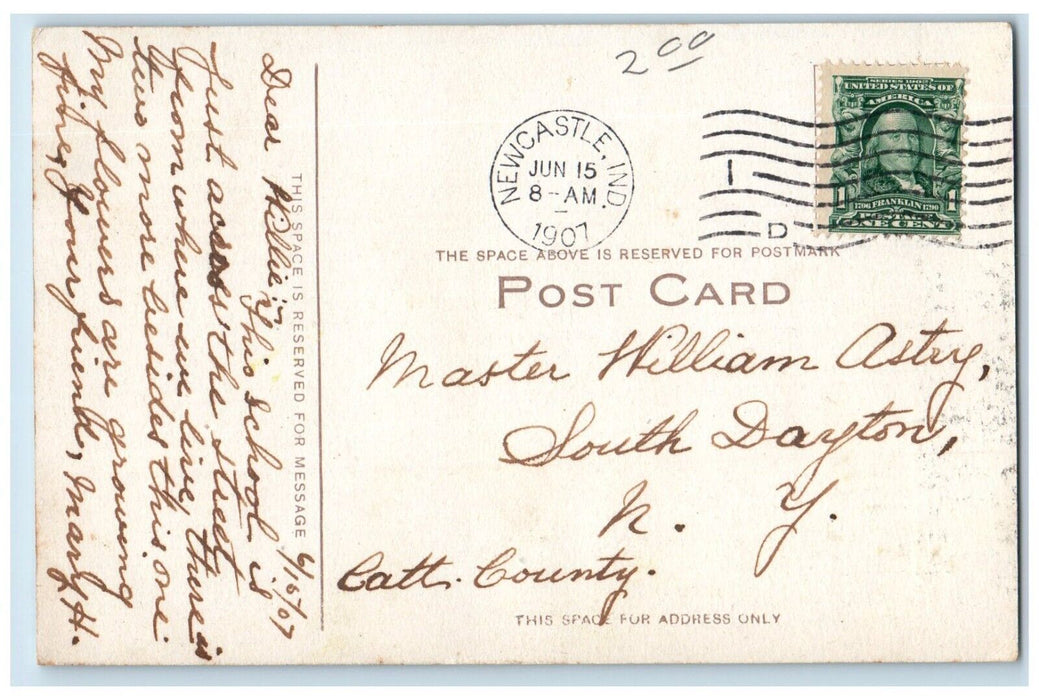 1907 High School Building New Castle Indiana IN Antique Posted Postcard