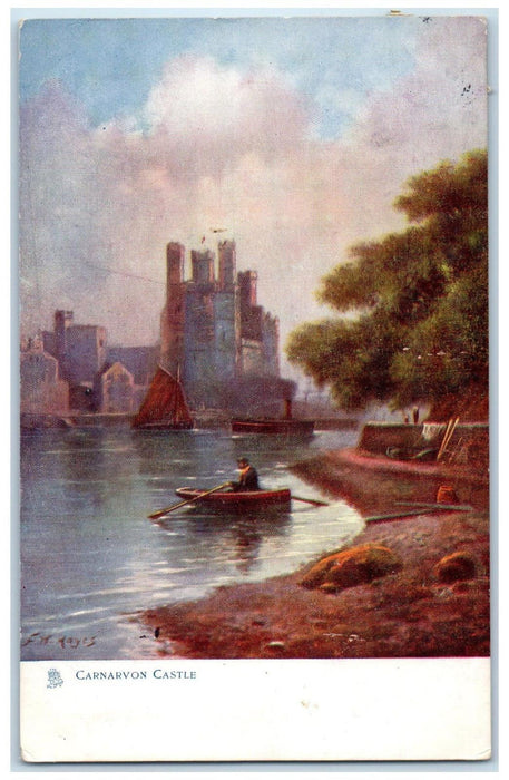 1904 Boat Canoeing Near Carnavon or Caernarfon Castle Oilette Tuck Art Postcard