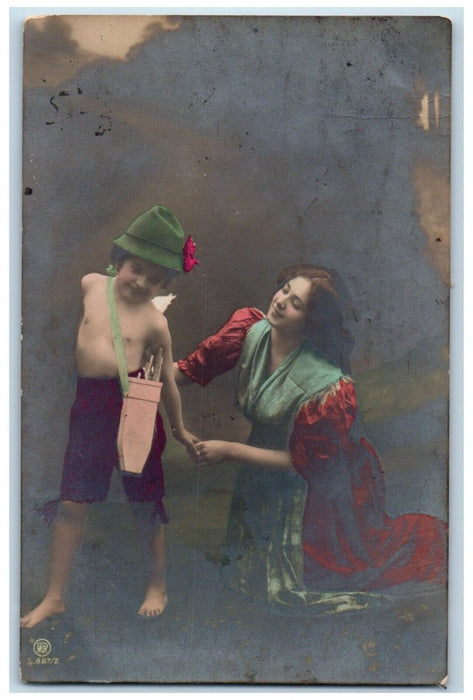 Mother And Son Undressed Studio Portrait Latvia Russia RPPC Photo Postcard