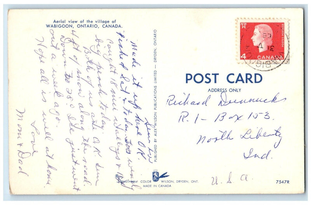Aerial View Of The Village Wabigoon Ontario Canada Posted Vintage Postcard