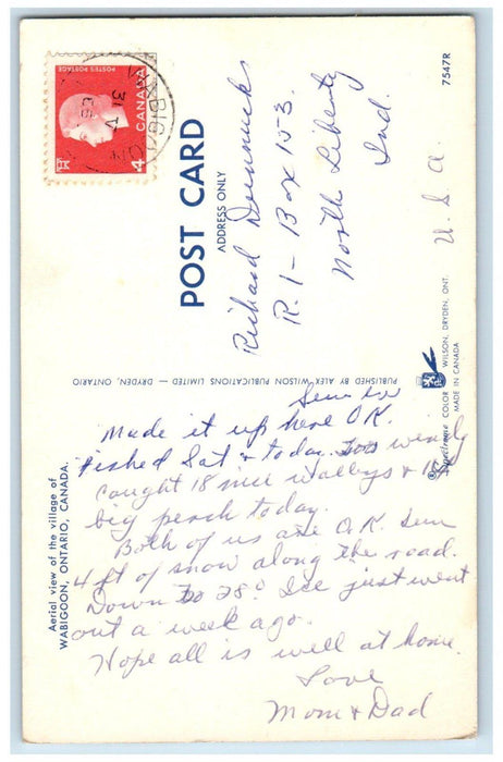 Aerial View Of The Village Wabigoon Ontario Canada Posted Vintage Postcard