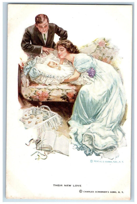 c1910's Couple Newborn Baby Their New Love Newman Unposted Antique Postcard