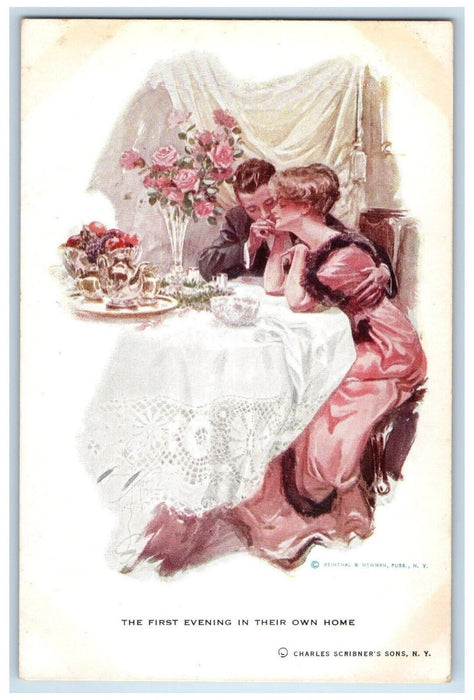 c1910's Couple Romance The First Evening In Thier Own Home Newman Postcard